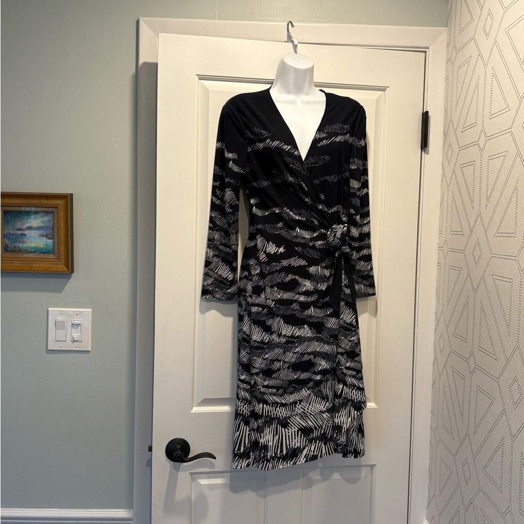 Bcbgmaxazria Midnight Navy Adele Graphic Print Wrap Dress Medium